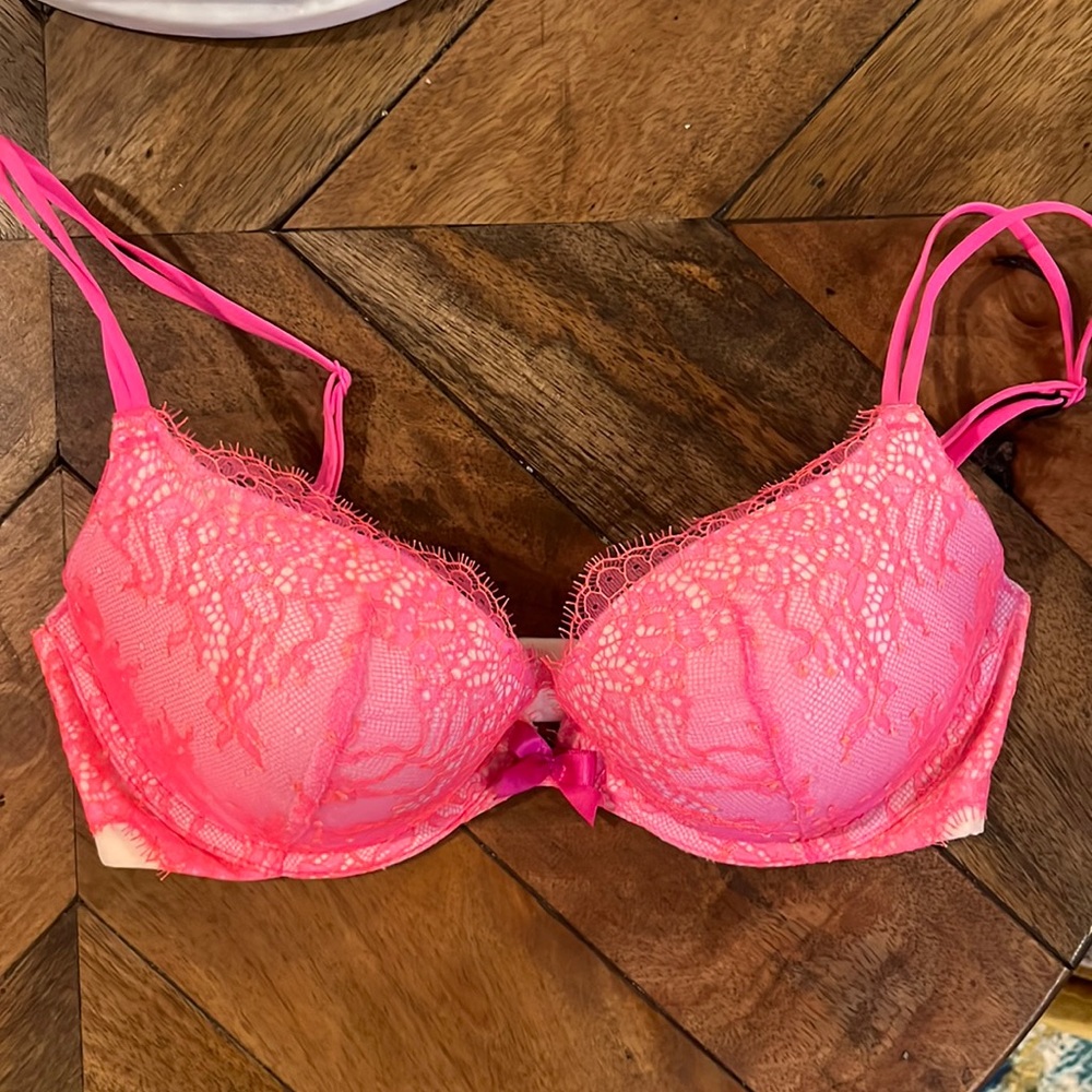 VS VERY SEXY PUSH UP PINK LACE NEON ORANGE 32D